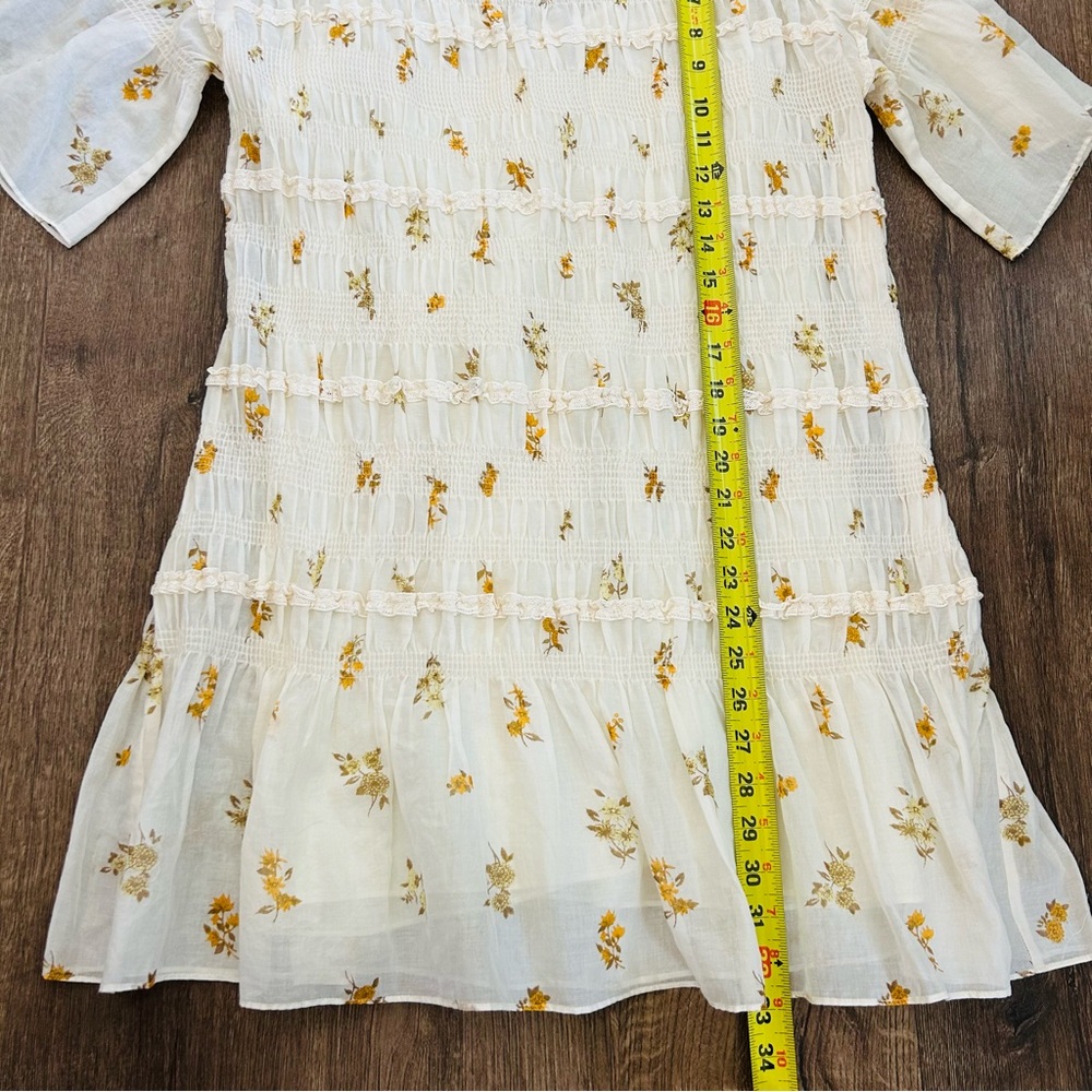 Rebecca Taylor Marigold Ines Floral Smocked Boho Short Sleeve Mini Dress S - Picture 9 of 9